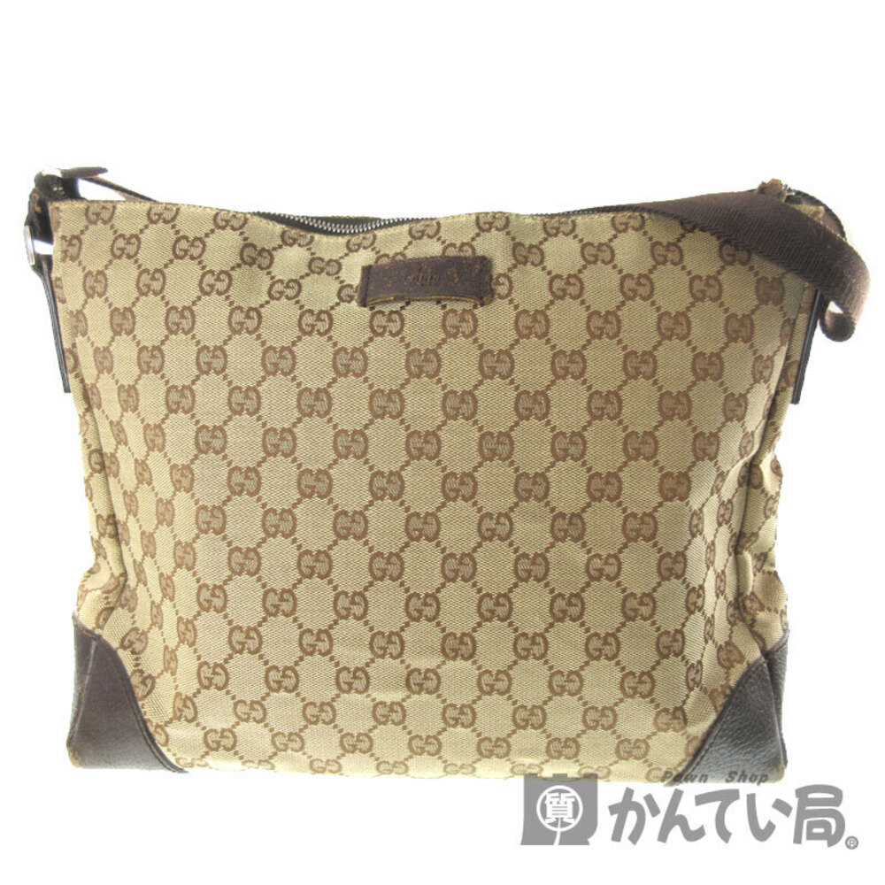 Gucci GG Canvas Messenger Bag monogram brown leather Beige